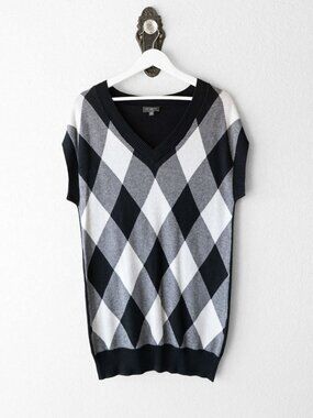 The Limited Sweater Vest Womens M Black White Argyle V Neck Preppy Y2K Knit